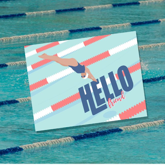 Modern Retro Pool Simmare Typografi Postkort  Helg Vykort (Skapare uppladdad)