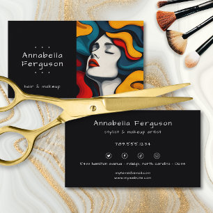 Modern Retro Popkonst Färgrik Frisyr Makeup Visitkort