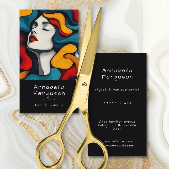 Modern Retro Popkonst Färgrik Frisyr Smink Visitkort (Modern Pop Art Retro Colorful Hair Makeup Business Card)