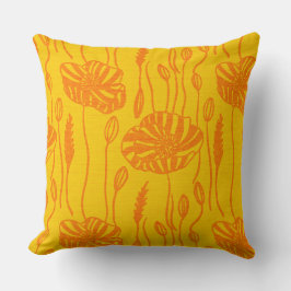 modern retro poppy illustration yellow kudde