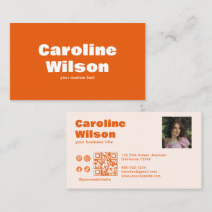Modern Retro-Professionell Foto QR-kod för Orange Visitkort