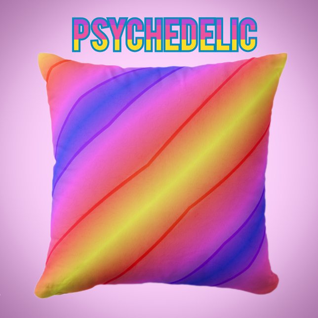 Modern Retro Psychedelic Rand Multi Färg Kudde (Skapare uppladdad)