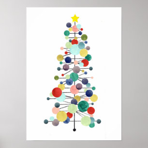 Modern retro-punkter i julgran i mitten av århundr poster