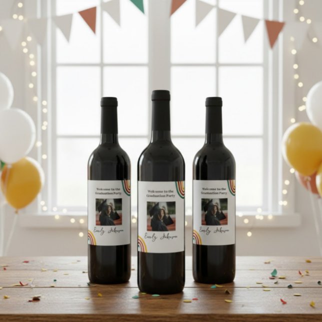 Modern Retro Rainbow Graduation Wine Bottle Label Vinflaska Etikett (Skapare uppladdad)