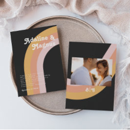 Modern Retro Rainbow Monogram Photo Mörk Bröllop Inbjudningar