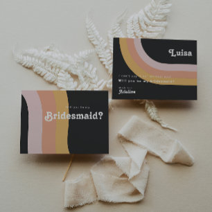 Modern Retro Rainbow Mörk Bridesmaid Frieri kort