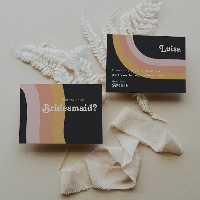 Modern Retro Rainbow Mörk Bridesmaid Frieri kort (Skapare uppladdad)