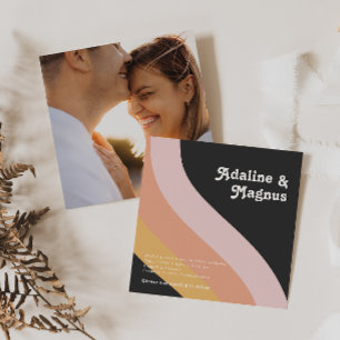 Modern Retro Rainbow Mörk Square Photo Bröllop Inbjudningar