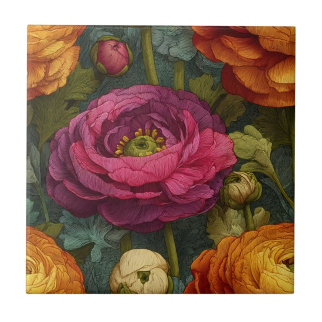 Modern Retro Ranunculus  Tiles  For Cooking Space Kakelplatta (Framsidan)