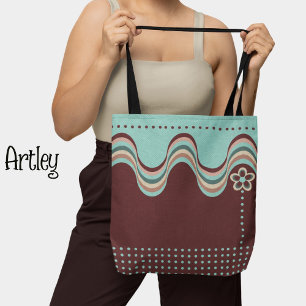 Modern Retro Red Blue Groovy Geometric Blommigt Tygkasse