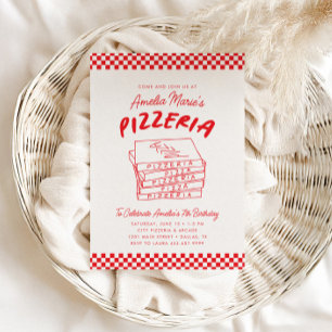 Modern Retro Red Italia Pizzeria Pizza Party Inbjudningar