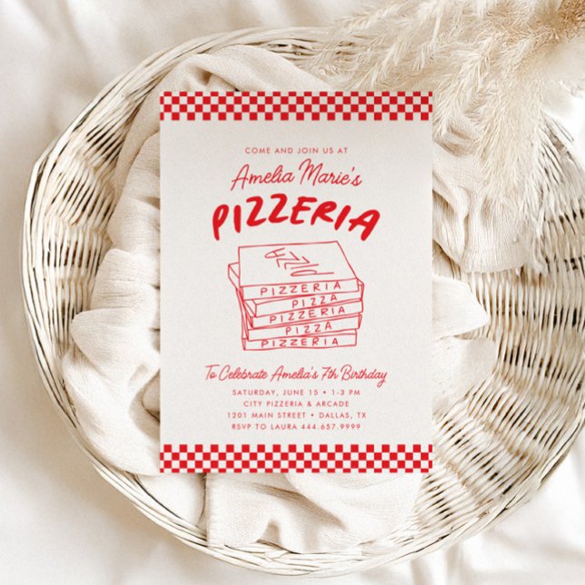 Modern Retro Red Italia Pizzeria Pizza Party Inbjudningar (Skapare uppladdad)