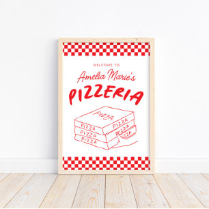 Modern Retro Red Italia Pizzeria Pizza Party Poster