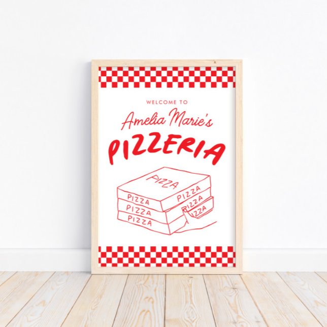 Modern Retro Red Italia Pizzeria Pizza Party Poster (Skapare uppladdad)