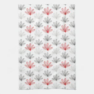 Modern Retro Red och Grått Blommigt Kökshandduk