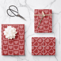 Modern Retro Red och Rosa Minimalist Heart Mönster