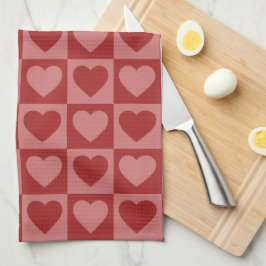 Modern Retro Red och Rosa Minimalist Heart Mönster Kökshandduk