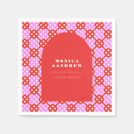 Modern Retro Red & Rosa Arch Geometric i mitten av Pappersservett