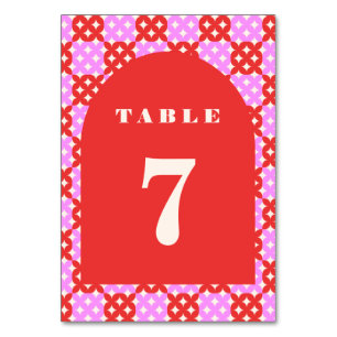 Modern Retro Red Rosa Bord 7 i mitten av århundrad Bordsnummer