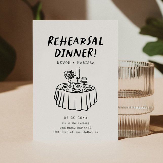 Modern Retro Rehearsal Dinner Illustrated Inbjudningar (Skapare uppladdad)