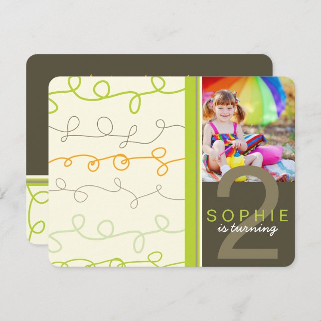 Modern Retro Roligt Art Scribbles Photo Barns föde Inbjudningar (Fram/baksida)