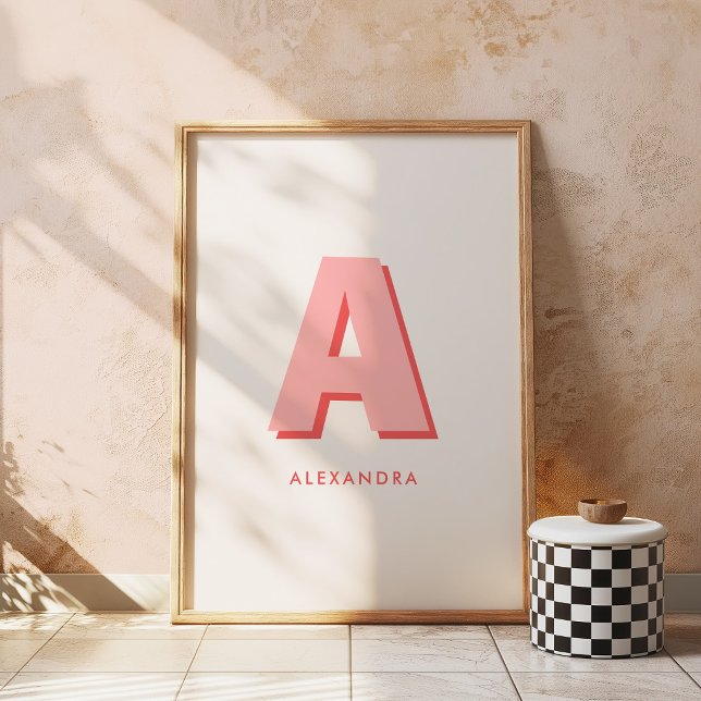 Modern Retro Rosa Anpassad Monogram Initial Poster (Skapare uppladdad)