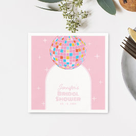 Modern Retro Rosa Disco Boll 70-80-Tals Bröllopsdu Pappersservett