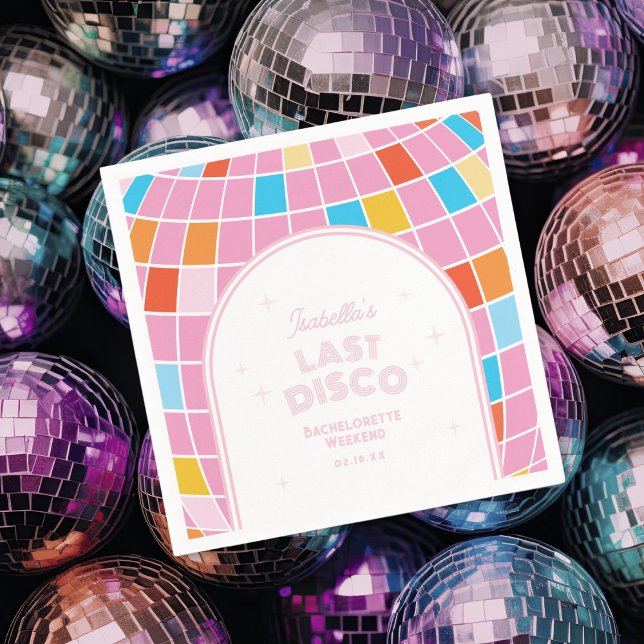 Modern Retro Rosa Disco Boll Bachelorette Helg Pappersservett (Skapare uppladdad)
