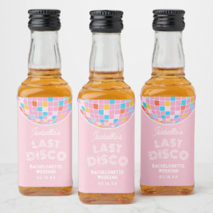 Modern Retro Rosa Disco Boll Bachelorette Party Spritflaskor Etikett