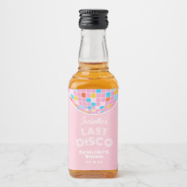 Modern Retro Rosa Disco Boll Bachelorette Party Spritflaskor Etikett