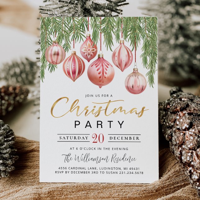 Modern Retro Rosa Julfest Inbjudan (Modern Retro Pink Christmas Party Invitation)