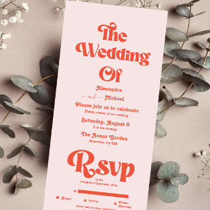 Modern Retro Rosa Och Orange Typografi Bröllop