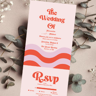 Modern Retro Rosa Och Orange Typografi Bröllop