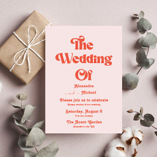 Modern Retro Rosa Och Orange Typografi Bröllop Inbjudningar