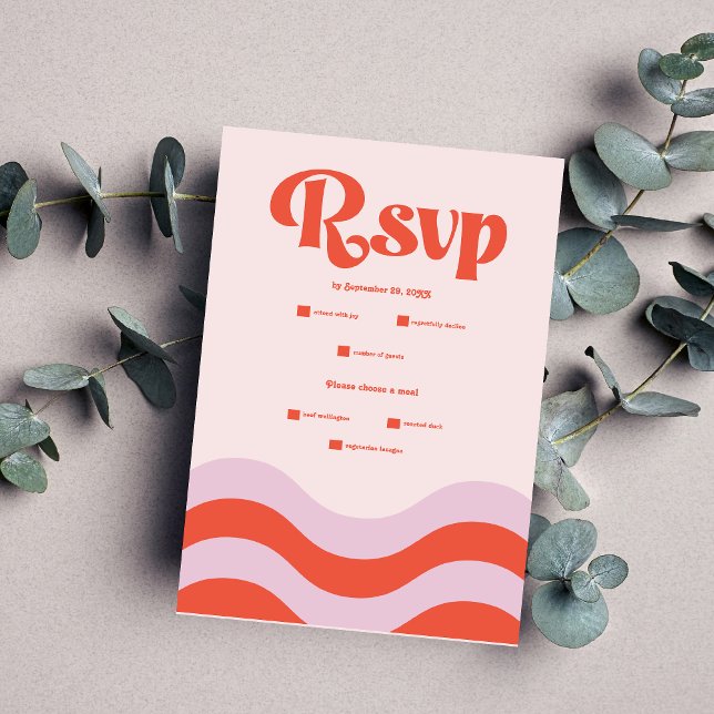 Modern Retro-Rosa och Orange-typografi Bröllop RS OSA Kort (Skapare uppladdad)