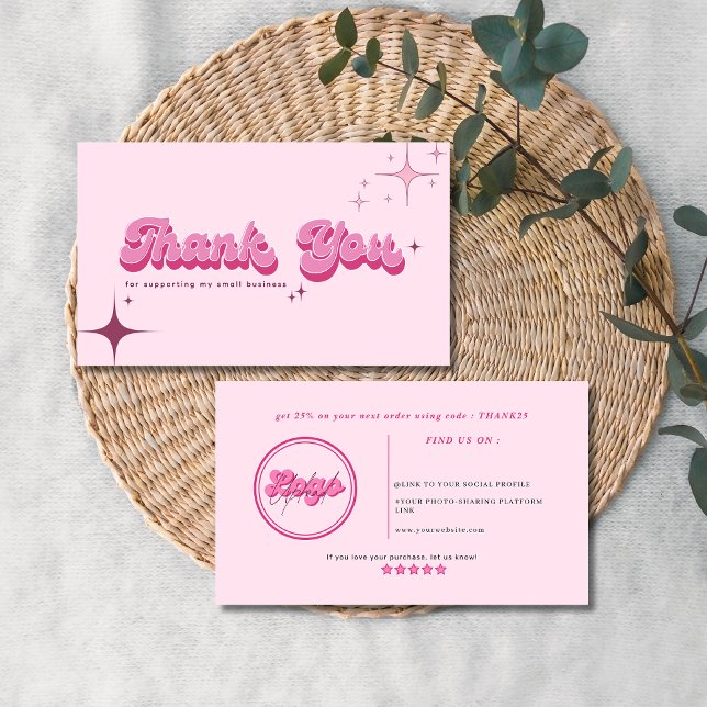 Modern retro rosa script beställning tack visitkort (Skapare uppladdad)