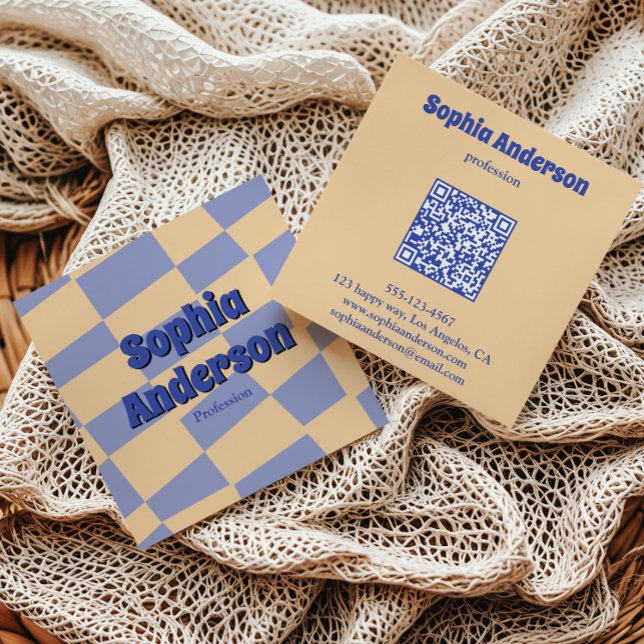 Modern Retro Rutig Qr-Kod Fyrkantigt Visitkort (Skapare uppladdad)