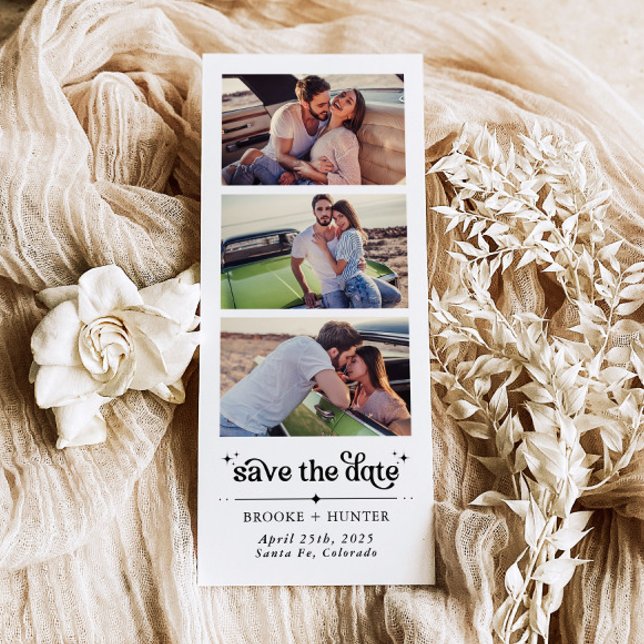 Modern Retro Save The Date | Foto Booth-remsa Magnetisk Inbjudningskort (Skapare uppladdad)