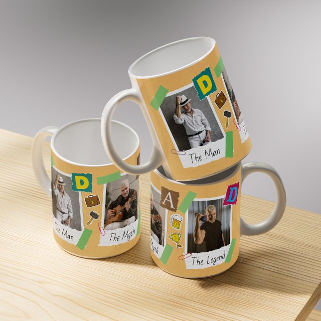 Modern Retro Scrapbook Photo Collage Fars dag Kaffemugg (Skapare uppladdad)