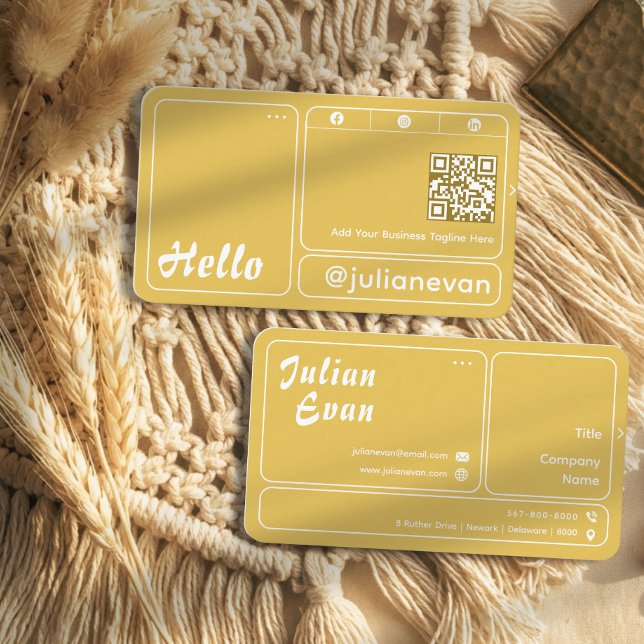 Modern Retro Senapsgul Chic Hälsning Visitkort (Modern Retro Mustard Yellow Chic Hello Business Card)