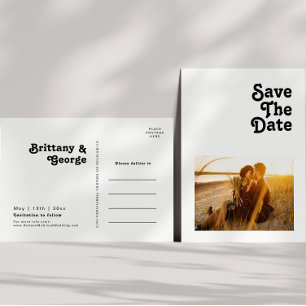 Modern retro-skrift som låter fotospara datuminbju inbjudan vykort