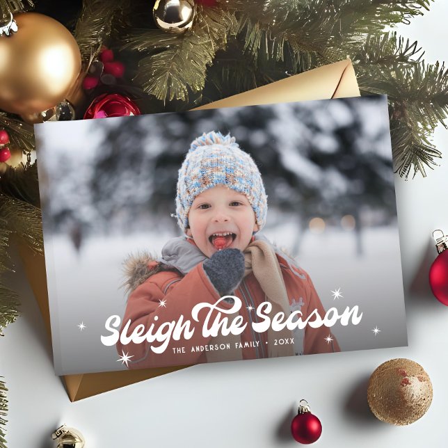 Modern Retro Sleigh, säsongsfoto jul Julkort (Skapare uppladdad)