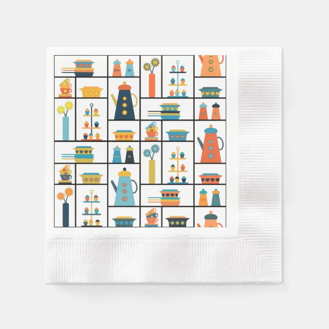 Modern Retro Snyggt Kökshyllor i mitten av århundr Pappersservett (Framsidan)