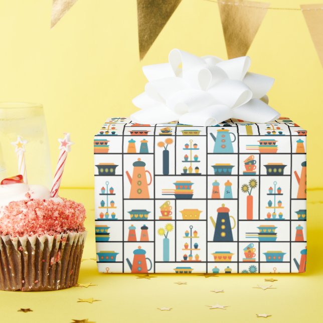 Modern Retro Snyggt Kökshyllor i mitten av århundr Presentpapper (Födelsedagsfest)