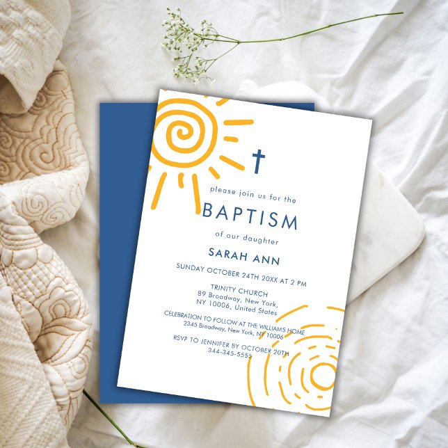 Modern Retro Sol Baptism Christening Kor Inbjudningar (Modern Retro Sun Baptism Christening Cross Invitation)