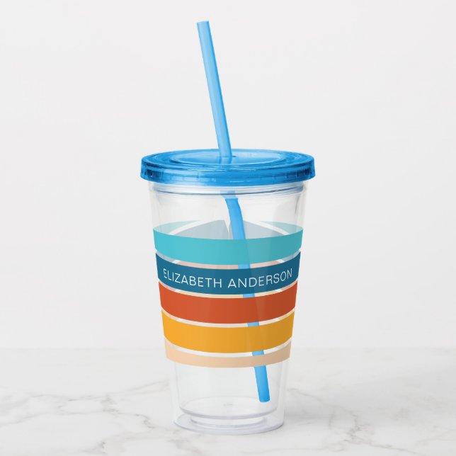Modern Retro Solnedgångsränder Personlig  Take Away Mugg (Vänster)