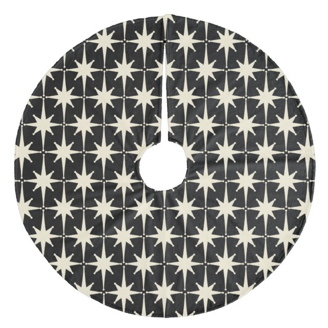 Modern Retro Stars Mönster Black Cream Julgransmatta Fleece (Framsidan)
