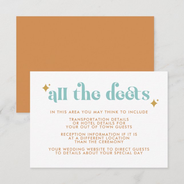 Modern Retro Strandbröllop Detaljer Inklusionskort Tilläggskort (Fram/baksida)