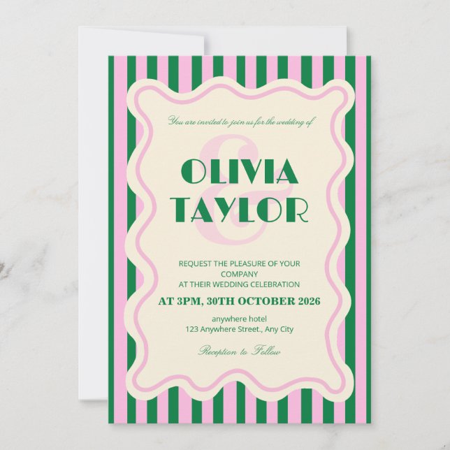 Modern Retro Striped Wedding Invitation Inbjudningar (Framsida)