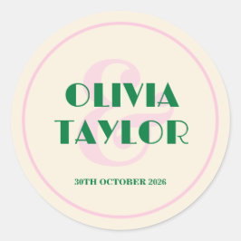 Modern Retro Striped Wedding Invitation Runt Klistermärke